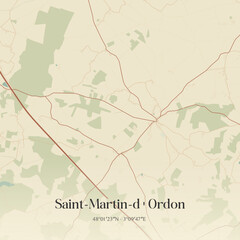 Vintage map of Saint-Martin-d'Ordon, France. © Rezona