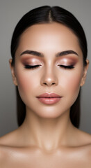 A photo of a woman with her eyes closed and a serene expression.