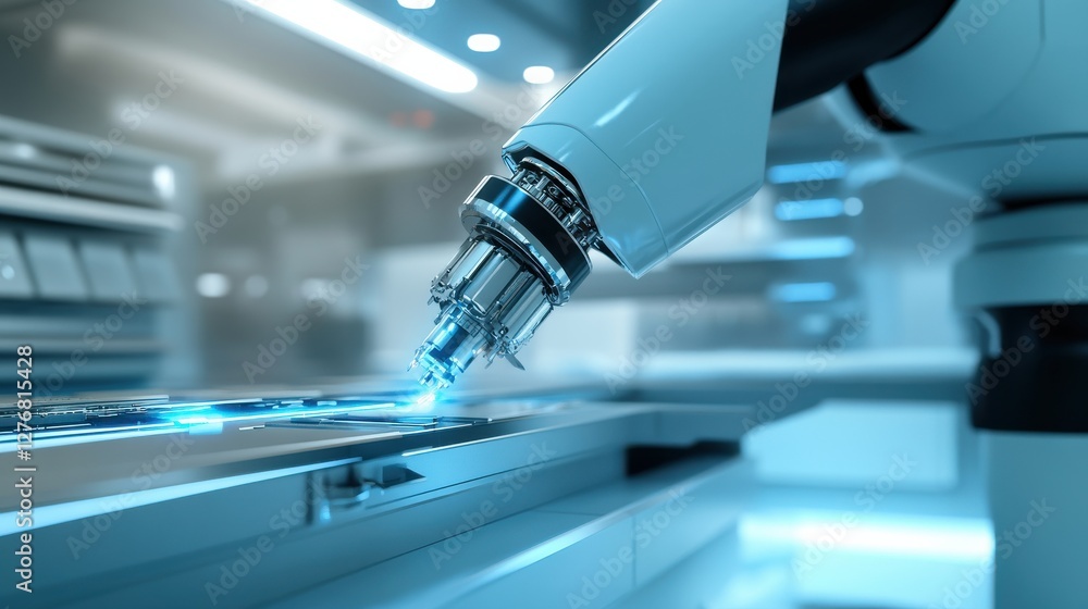 Aufkleber advanced robotic arm operating on high-tech workstation