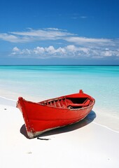 Beautiful Red Boat on White Zanzibar Beach