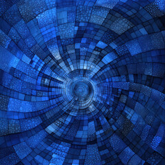 Abstract blue mosaic with oceanic patterns creates captivating spiral effect