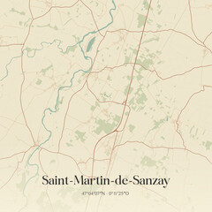 Fototapeta premium Vintage map of Saint-Martin-de-Sanzay, France.
