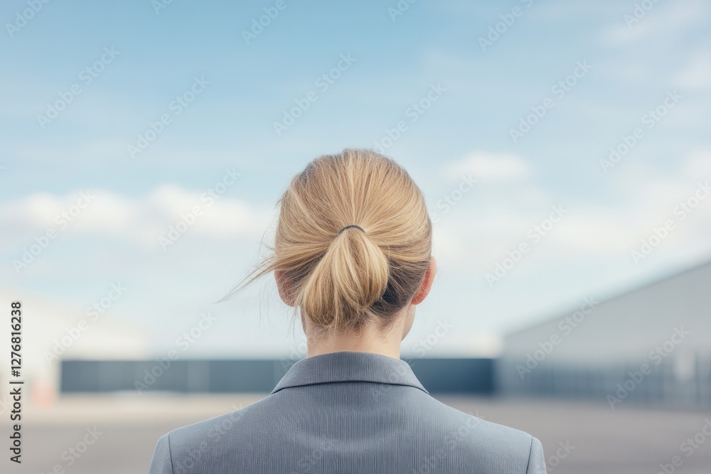 Aufkleber minimalistic portrait of person in warehouse setting with blurred background providing ample copy sp
