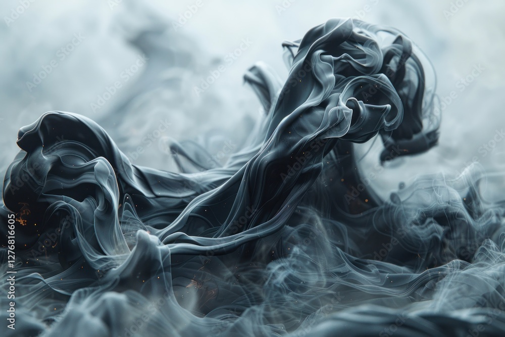 Poster delicate black ink curves swirl with movement, enhanced by soft light that adds depth and texture