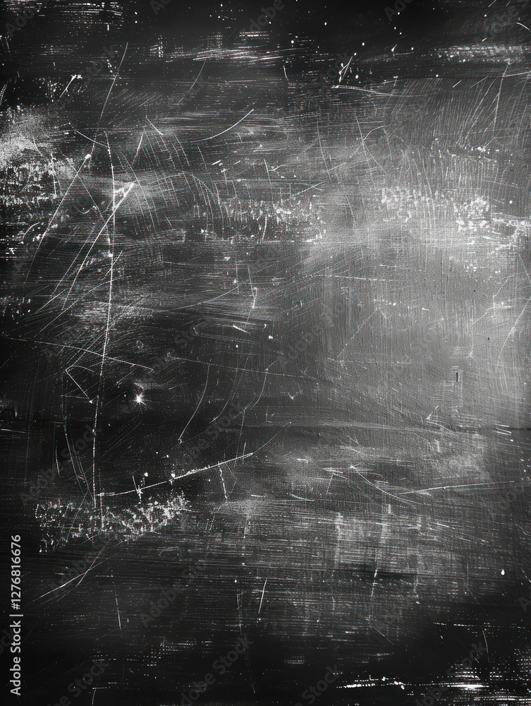 Poster blackboard surface features fine grain and uneven chalk dust, illuminated by soft lighting to enhanc
