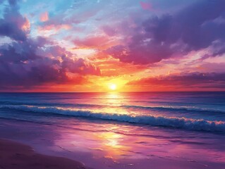 Fototapeta premium illustrated sunset calm ocean beautiful