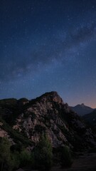 Beautiful Mountain On Clear Starry Night