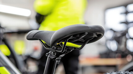 Close up of bicycle seat in bike shop