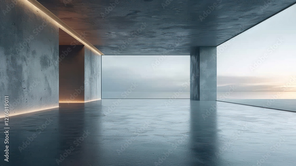 Aufkleber serenity blooms in a minimalist space with smooth concrete walls and soft lighting, creating a tranq