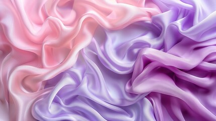 Fototapeta premium Soft silk fabric displays a smooth gradient from pale pink to lavender, with natural folds creating an elegant look