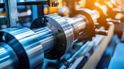 Naklejka premium Close-up View of Industrial Machine Part in Modern Manufacturing Facility