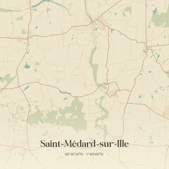 Fototapeta premium Vintage map of Saint-Médard-sur-Ille, France.
