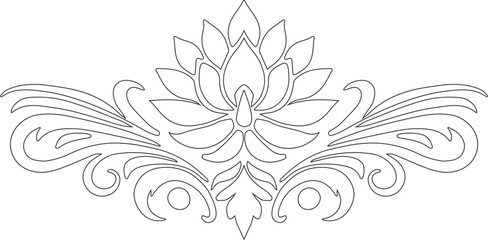 a black and white design with a lotus flower