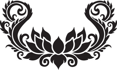 a black and white design with a lotus flower