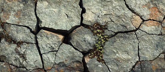 Cracked Stone Surface with Moss