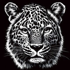 Graphic Leopard Head Portrait on Black Background. Possible use Digital art print