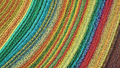Close up of colorful knitted fabric with stripes.