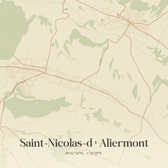 Fototapeta premium Vintage map of Saint-Nicolas-d'Aliermont, France.