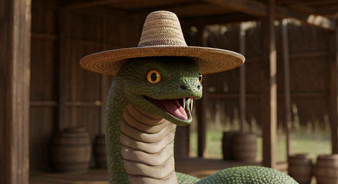 A 3D render of Culebras, a mythical creature with the body of a snake and the head of a human.