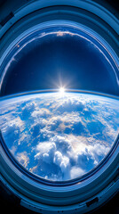 Sunrise Earth view from space station porthole
