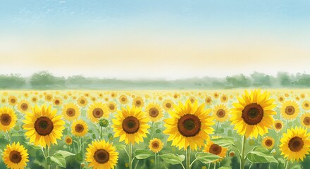 Obraz premium Watercolor Sunflowers in a Field. 