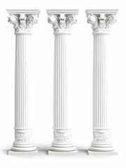 Obraz premium Three white classical columns, isolated, architectural design element, website background