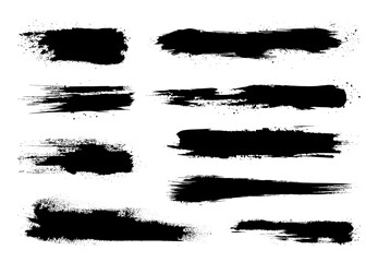grunge brush texture for design elements isolated on a white background. Black paint splashes for banner and poster decoration. Paintbrush collection. Vector illustration.