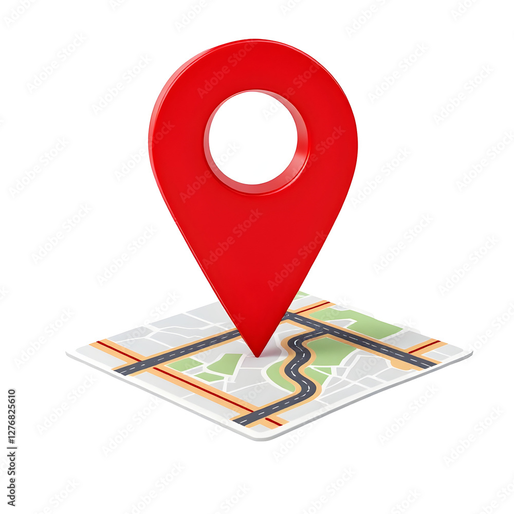 Poster location map with pin isolated on transparent background