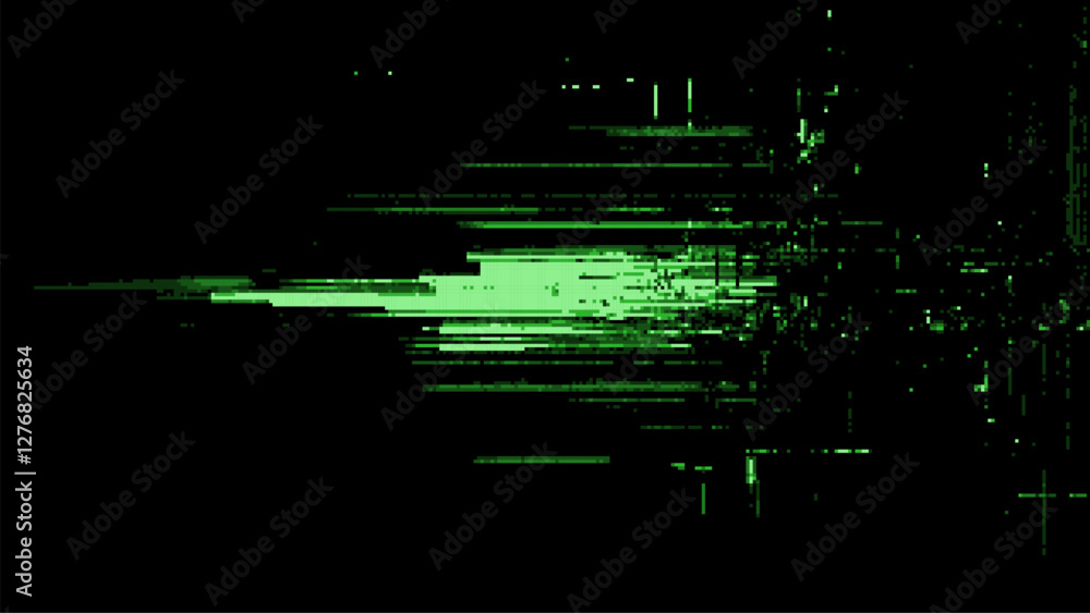 Poster Abstract digital glitch background with green color on black. green pixel art digital noise. Digital data missing or lost. vector illustration. tech elements for design template.
