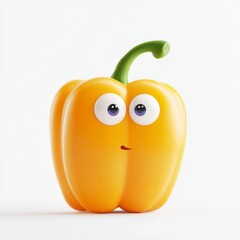 Cute 3d cartoon bell pepper with large eyes rendered in hyper-realistic quality against a white background