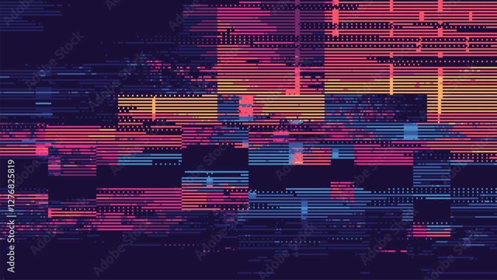 Aufkleber A digital glitch art background with neon lines and pixelated patterns. pixel art abstract vector background with horizontal glitch lines. vibrant colors pattern.