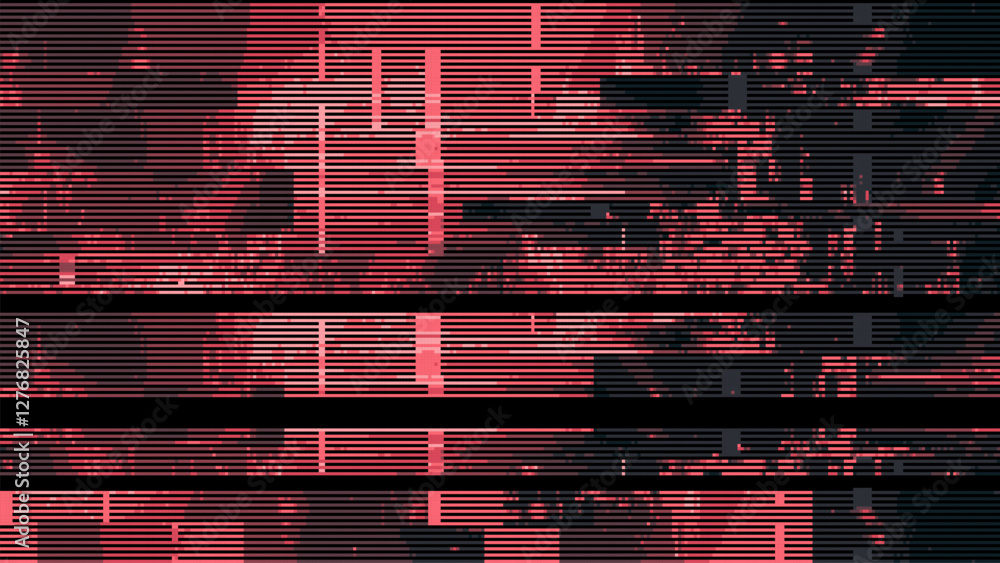 Leinwandbilder Digital glitch background with distorted lines and pixelated textures in red. VHS glitch pattern. pixel art. video game style. vector graphics.