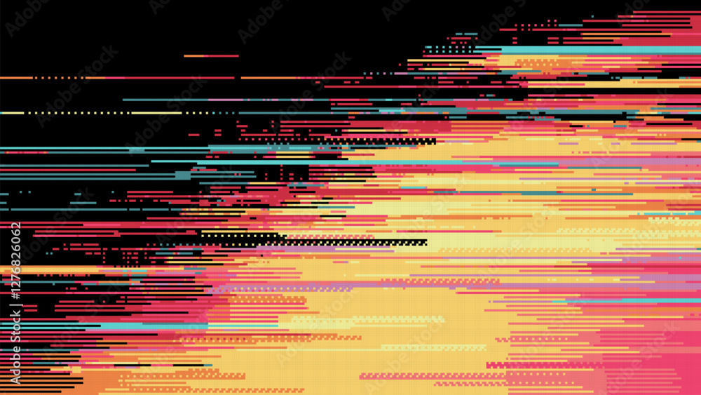 Aufkleber a colorful vector graphic background of horizontal digital glitch lines on a black. vector illustrat