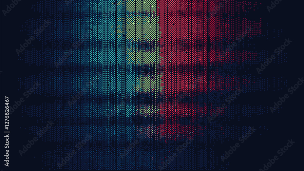Poster A pixelated digital glitch pattern. vertical lines. Retro pixel art grainy texture for poster design. vector illustration. 