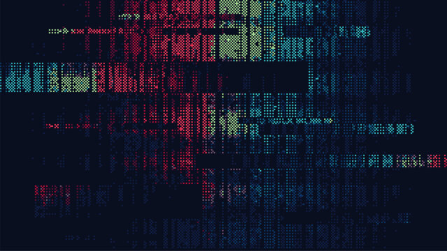 A digital background of pixelated computer code. data visualization of complex code. computer glitch code texture. vector illustration.