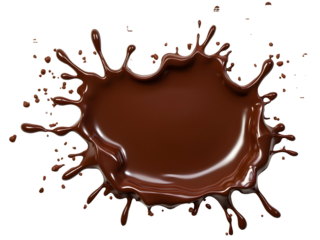 Chocolate splash isolated on white or transparent background. Liquid chocolate burst png. Chocolate explosion cut out