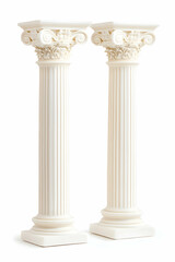 Two white columns isolated on white background; architectural design element