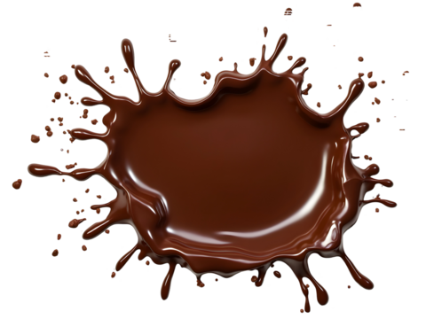 Chocolate splash isolated on white or transparent background. Liquid chocolate burst png. Chocolate explosion cut out