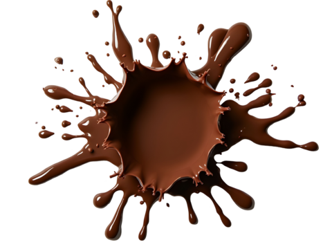 Chocolate splash isolated on white or transparent background. Liquid chocolate burst png. Chocolate explosion cut out