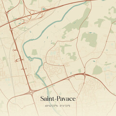 Obraz premium Vintage map of Saint-Pavace, France.