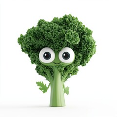 Cute kale character with big expressive eyes made in 3D cartoon style on white background in hyper-realistic detail