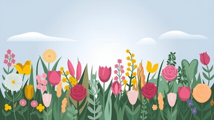 campo de tulipanes ilustraci&oacute;n