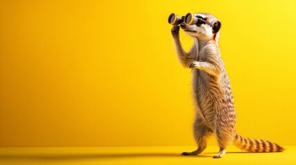 Adventurous Meerkat with Cool Wraparound Sunglasses on Yellow Background