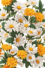 margaritas con hojas sobre fondo blanco