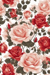 rosas rojas y rosas sobre fondo blanco