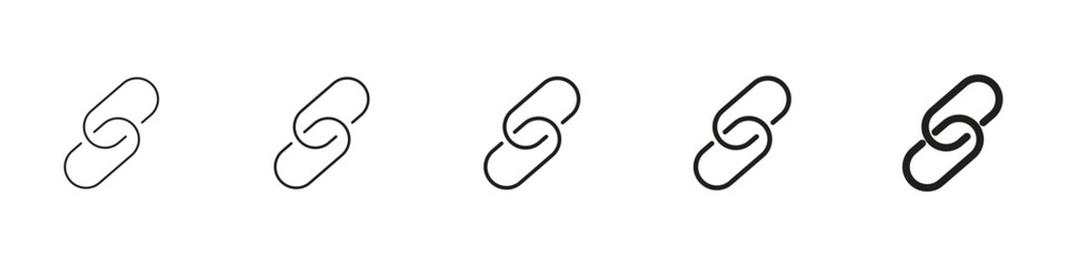 Set of 5 pixel perfect Link icon with 1 unexpanded, 1 silhouette, a simple and modern link icon representing connection.