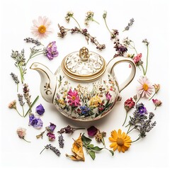 Exquisite Floral Teapot: Embracing the Beauty and Elegance of a Decorated Ceramic with Lavenders and Daisies