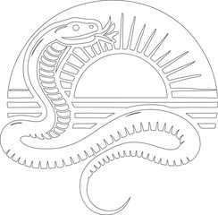 A snake with flowers and leaves on it. The snake is black and white