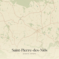Fototapeta premium Vintage map of Saint-Pierre-des-Nids, France.