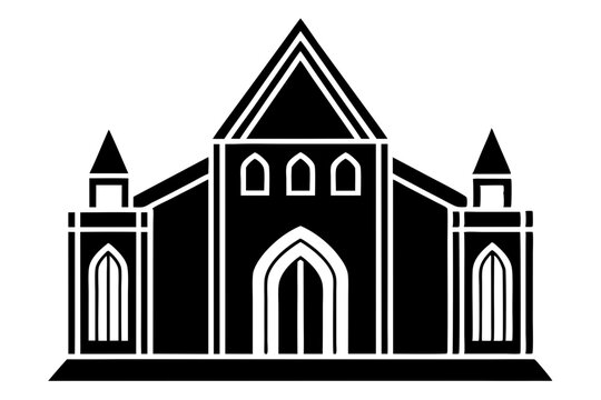 black church building silhouette, simple design clip art preview